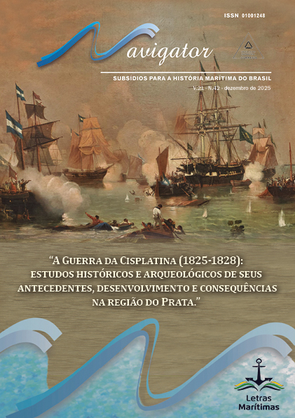 Arte elaborada a partir da obra "Abordagem da corveta Maceió", óleo sobre tela, de Eduardo de Martino. Acervo do Museu Histórico Nacional.